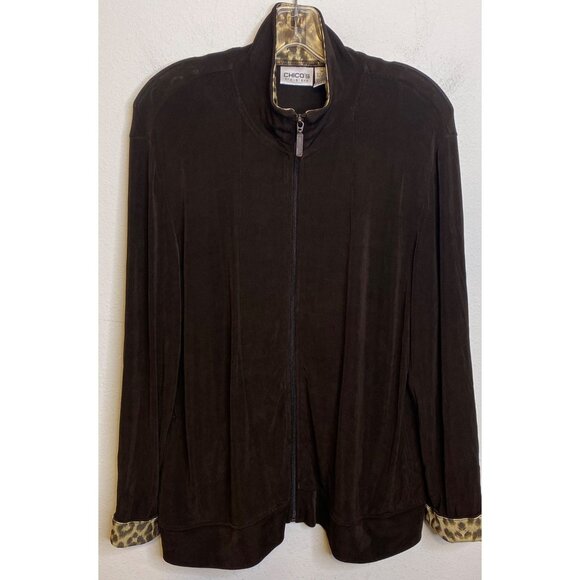 Chicos Travelers Slinky Knit SET Tank and Top Size 2 Large Brown Jacket - Picture 1 of 6